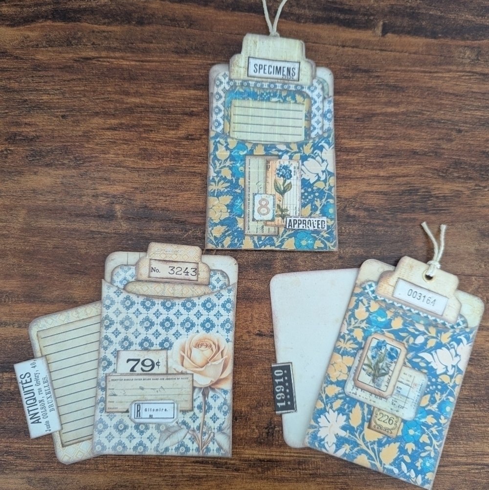 Set Of 3 Vintage Decorative Pockets With Side Tags For Junk Journal/Scrapbooking